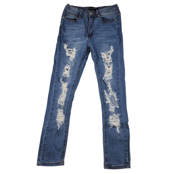 Fashion Nova Jeans Womens 26 1 Ripped Destroyed Skinny Mid Rise Medium Wash - Picture 2 of 12